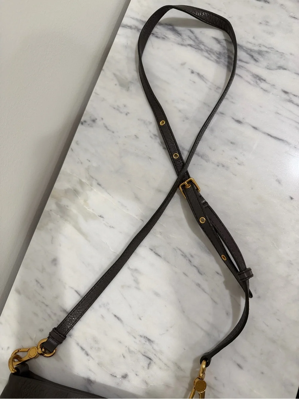 Marc by Marc Jacobs Dark Brown Pebbled Leather Crossbody with Gold Plaque